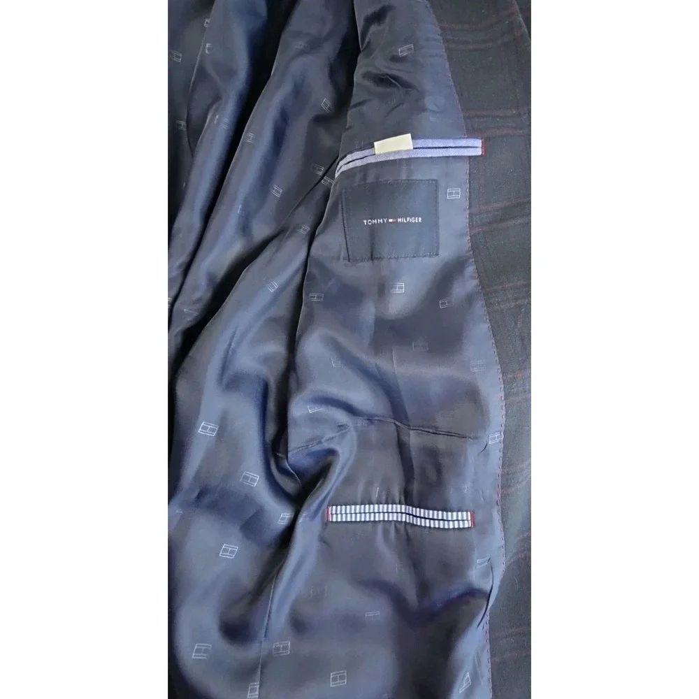 Tommy‎ Hilfiger Men's Sport Coat Blazer Jacket Navy Blue Plaid 42L STRETCH
